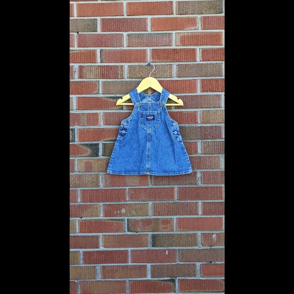 12M Vintage OshKosh BGosh Vestbak  Blue Denim Overall Dress, 1990s-Early 2000s